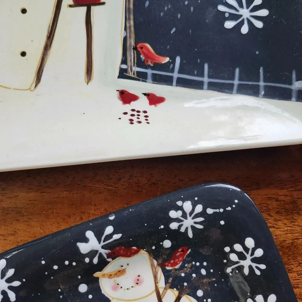 Twilight Snowman Mary Beth Baxter Holiday 4 Plates  2 Dinner & 2 Appetizers